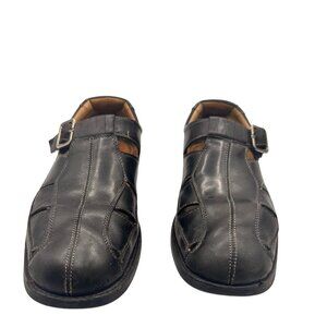 Johnson & Murphy 10.5 Leather Buckle Fisherman Sandals Black